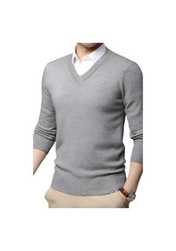 Resim Tezzgelsin 3'lü Erkek V Yaka Uzun Kol Triko Tüylenmez Süveter Erkek Slim Fit Süveter Siyah - Gri - Bordo 