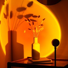 Resim Güneş Batımı Kırmızı LED Gölgelik, 360° Dönebilen Ayarlanabilir Ev Dekoru, Yaratıcı Atmosfer Aydınlatması, USB Güçlü, Su Geçirmez Olmayan ABS Malzeme, Yatak Odası, Oturma Odası Duvar Dekoru, Pil Gerektirmez 