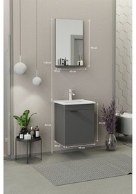 Resim Biani Fix Arya Slım 50 Cm Banyo Dolabı,Seramik Lavabolu, Aynalı,Lavabo Dahil,Mdf,Mat Gri 