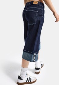Resim Kadın İndigo Selvedge 7s6-50 Baggy Fit Maxi Boy Özel Tasarım Denim Bermuda Şort - indigo / 38 