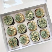Resim 24 adet Glitter Cupcake Toppers Duşlar için, Cinsiyet Açıklama Partileri için Kek Toppers, Duşlar için Çiçek Süslemeleri ve Hediye Süslemeleri. 