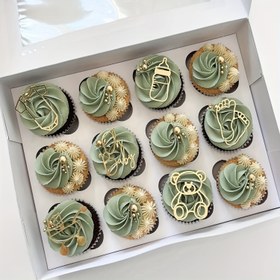 Resim 24 adet Glitter Cupcake Toppers Duşlar için, Cinsiyet Açıklama Partileri için Kek Toppers, Duşlar için Çiçek Süslemeleri ve Hediye Süslemeleri. 