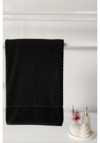 Resim Diyagonal Çizgili Banyo Havlusu - %100 Pamuk, Yüksek Su Emici Havlu Sıyah Siyah 