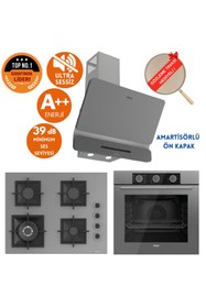 Resim Ferre FryArt&SilentArt MIMA/ Sessiz Antrasit Gri Ankastre Set (D082-SA + QXE62CPR + SC408-WFA wok) 