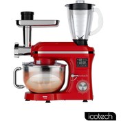 Resim icotech Sm50 Kırmızı 2000w 6,5 Lt Ekranlı Hamur Mayalama Kıyma Çekme Blender Stand Mikser Mutfak Şefi 