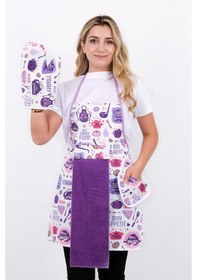 Resim Damla Sıvı Geçirmez Su Geçirmez Mutfak Önlüğü Havlulu Mutfak Önlüğü Eldiven Ve Tutacak Lila Lila 