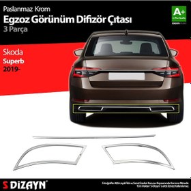 Resim S-Dizayn Skoda Superb Krom Egzoz Çıkışı 3 Parça Set 2020 ve Üzeri 