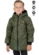 Resim Erkek Çocuk Su Ve Rüzgar Geçirmez İçi Kürklü Kapüşonlu Mont Baklava Desenli Haki 