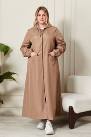 Resim Kadın Büyük Beden Tam Boy Trenç - Vizon / 3XL 