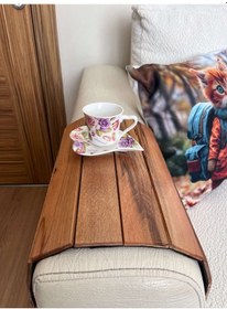 Resim Koltuk Kenarı Katlanabilir Yan Sehpa Portatif Ahşap Tepsi - 40x30 Altın 
