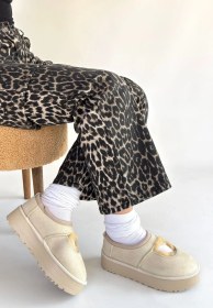 Resim Pabucmarketi Bej Süet Kürklü Kadın Düz Bootie Çok Renkli 