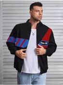 Resim Unisex Uzun Koll Fermuarlı Baskılı Rüzgarlik - Siyah Siyah 