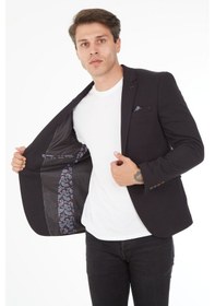 Resim Sposo 5116 Dar Kalıp Örme Kumaş Siyah Erkek Blazer Ceket Siyah 