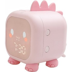 Resim Aubyhe Küçük Ejderha Figürlü Akıllı Gecelik Işık, Sesli Saat Bildirimi, Çocuklar İçin Led Dijital Elektronik Alarm Saati, Dahili Lityum Pil, Pembe 