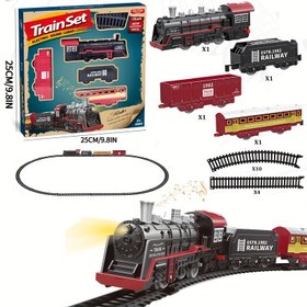 Resim Çocuklar için Retro Elektrikli Tren Ray Seti - Işık ve Sesli Buharlı Tren Oyuncak, Dayanıklı ABS Reçine Malzeme, Hayal Oyunları İçin İdeal, Doğum Günü ve Bayram Hediyeleri Pilsiz 