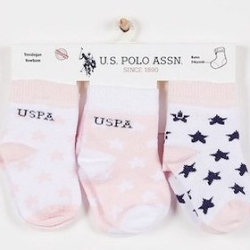 Resim U.S. Polo Assn. U.S. Polo Assn Lisanslı Star Pembe Kız Bebek 3'lü Çorap Pembe 