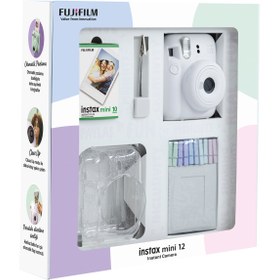 Resim Fujifilm Instax Mini 12 Fotoğraf Makinesi + 10'lu Film Simli Pleksi Kılıf Beyaz 