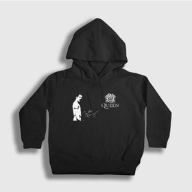 Resim Presmono Unisex Çocuk İmza Queen Freddie Mercury Kapüşonlu Sweatshirt Siyah 