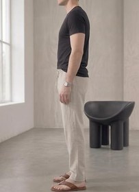 Resim TheSeason Erkek Pamuklu Keten Görünümlü Beli Bağcıklı Relaxed Fit Yazlık Pantolon 
