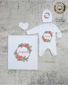 Resim yzc home size dair... Bt K63 Isimli Kız Bebek Battaniye Tulum Şapka Eldiven Set Hastane Çıkışı %100 Pamuk 