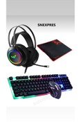 Resim SNEXPRES 4in1 Rgb Klavye Mause Razer Pad Kulaklık Esport Oyuncu Gaming Combo Set 