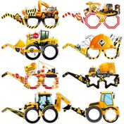 Resim 8 Adet Ekskavatör Temalı Parti Gözlükleri - Güvenlik İşaretli İnşaat Araçları Tasarımı, Kasklar ve Uyarı Etiketleri ile Dayanıklı Kağıt Komik Fotoğraf Aksesuarları - Doğum Günü, Cadılar Bayramı, Yılbaşı, Mezuniyet ve Temalı Partiler için Halloween & Yılbaşı Malzemeleri 
