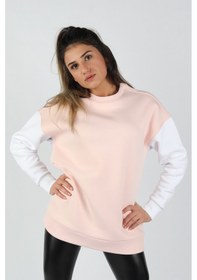 Resim Kadın Kolları Renkli Sweatshirt Pembe 