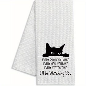 Resim Komik Kedi Sever Mutfak Havlusu - 'Seni İzleyeceğim' Alıntısı, Süper Yumuşak Polyester, Makinede Yıkanabilir, Ev & Restoran Kullanımı İçin Modern Dekoratif Bulaşık Bezi 