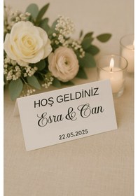 Resim Yatay Uzun 10 Adet Masa Kartı - Kıvrımlı - Nişan Masa Kartı - Düğün Masa Kartı - Nikah Masa Kartı 