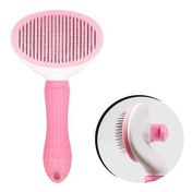Resim Kedi Köpek Tüy Toplayıcı Kendini Temizleyebilen Ergonomik Saplı Evcil Hayvan Tarağı Pembe 