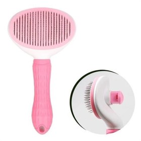 Resim Kedi Köpek Tüy Toplayıcı Kendini Temizleyebilen Ergonomik Saplı Evcil Hayvan Tarağı Pembe 