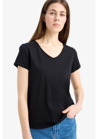 Resim Defacto Regular Fit V Yaka Basic Düz Kısa Kollu Tişört C2058ax25smbk81 SIYAH 