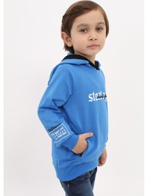 Resim Toontoy Kids Toontoy Erkek Çocuk Relax Fit Kapüşonlu Cepli Baskılı Sweatshirt - 2 İplik Saks 