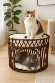 Resim Tasaryum Çift Katlı Kedi Yatağı Kedi Ranzası, İskandinav Kedi Evi Kahverengi 