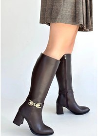 Resim Mooni Kahverengi Cilt Topuklu Çizme Çok Renkli 