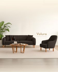 Resim Velura Home & Living Lara Koltuk Takımı & Oturma Grubu - Koyu Ceviz (3+1) 