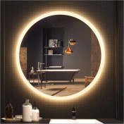 Resim Global Led Mirror 90 cm Kumlamalı Yuvarlak Ledli Ayna Banyo Aynası Dekoratif Ayna Boy Ayna Salon Duvar Ayna 