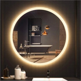 Resim Global Led Mirror 90 cm Kumlamalı Yuvarlak Ledli Ayna Banyo Aynası Dekoratif Ayna Boy Ayna Salon Duvar Ayna 