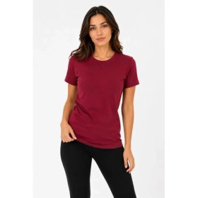 Resim Marsilyan Basic Tişört Bisiklet Yaka Kısa Kol Günlük Yazlık Slim Fit T-Shirt - Bordo 