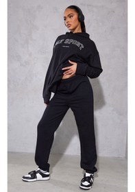 Resim Plt Sport Eşofman Takımı Sweatshirt Jogger - Siyah Baskılı Oversize Şardonlu Kapüşonlu Lastik Paça Siyah 