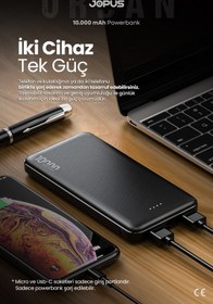 Resim Jopus 10000mAh Powerbank - Led Işık Göstergeli - Taşınabilir Şarj Cihazı - Siyah JP-P10 