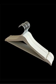 Resim Ahşap Görünümlü Plastik Askı, Elbise Askısı, Kıyafet Askısı, 10 Adet, 44 Cm Beyaz 