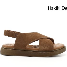 Resim Gönderi(r) Kadın Taba Süet Çapraz Bantlı Dolgu Taban Hakiki Deri Comfort Sandalet 