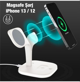 Resim Ally iPhone 13-12 Uyumlu Watch Tutucu Kablosuz Şarj İstasyonu Hızlı Şarj Standı LED Işıklı 