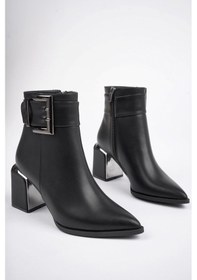 Resim Muggo Chily Garantili Kemer Ve Toka Detaylı Kalın Topuklu Kadın Bot Siyah 