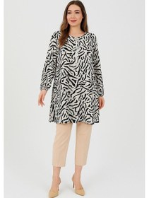 Resim Ravencia Zebra Desenli Kadın Dokuma Tunik Siyah - Beyaz 