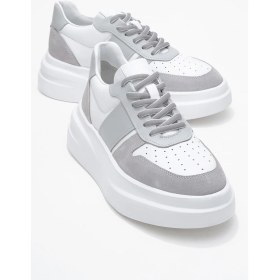 Resim Dericlub Kadın Kalın Tabanlı Bağcıklı Sneaker Gerçek Deri Cr 2554 Beyaz/gri 