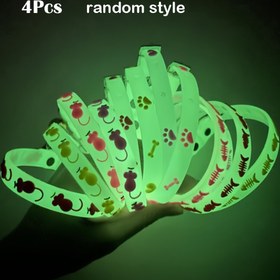 Resim 4 Adet Karanlıkta Parlayan Zilli Kedi Tasmaları, Rastgele Stillerde Kaybolmayı önleyen Evcil Hayvan Boyun Bandları, Çıkarılabilir Büyük Kapalı Alan Kedisi Yaka, İç Mekan İçin Elastik ve Esnek Güvenlikli Fiyonklu Pürüzsüz Desenli Şeffaf Gece Görünümünde Dayanıklı Pet Kolye 