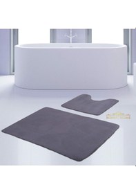 Resim Unicolor Düz Gri 2li Banyo Paspası Halısı Seti Kaymaz Klozet Krem 