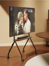 Resim Tekerlekli Şövale Tv Standı 49-80 Inç Raflı 50 Kg Taşıma Kapasiteli Mobil Tv Sehpası Siyah 